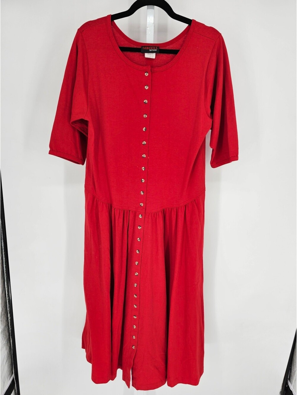 VTG Sunbelt Red Scoop-Neck Half-Sleeve Button Front Fit & Flare Dress One Size